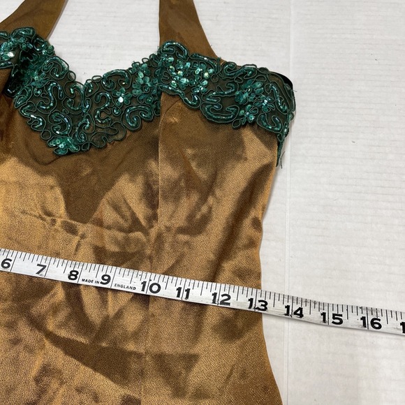 Vintage Jessica McClintock Gunne Sax‎ Y2K Dress 7/8 Gold Slip Maxi Halter Beaded - Picture 9 of 12